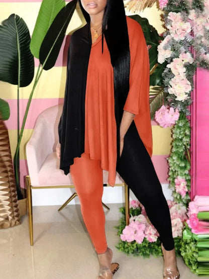 Conjunto de dos piezas de talla grande con escote en V y abertura lateral para mujer, informal, de manga corta y gran tamaño, para otoño
