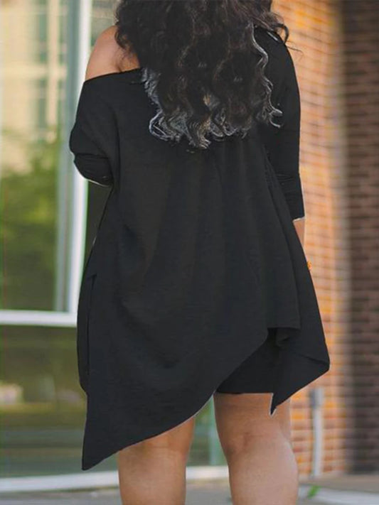 Plus Size Women’s Casual Outfits Two Piece Set Plus Plain One Shoulder Asymmetrical Hem Top