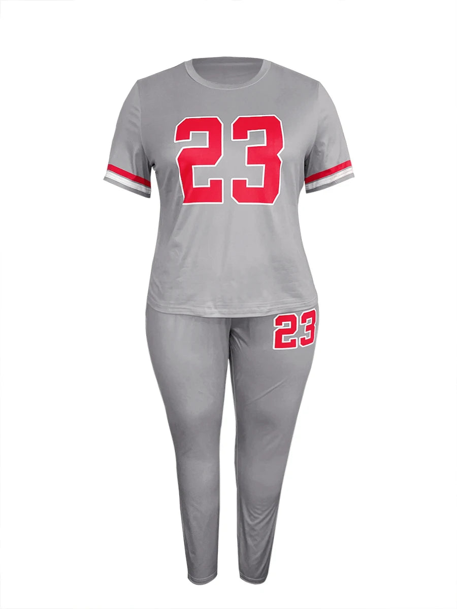 Conjunto de 2 piezas holgado informal de verano para mujer, con estampado de letras y bolsillos, manga corta
