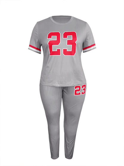 Conjunto de 2 piezas holgado informal de verano para mujer, con estampado de letras y bolsillos, manga corta