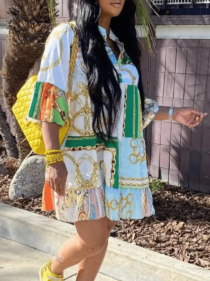 Vestido minivestido holgado de corte A con estampado de talla grande para verano 2025, elegante, de manga corta, para fiesta en la playa