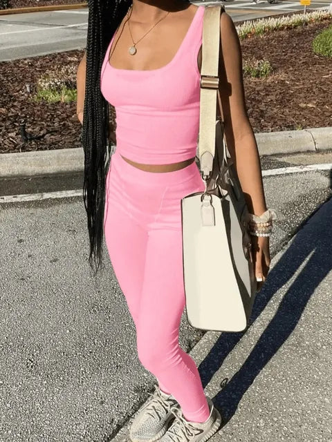 Women Tracksuit Round Neck Letter Print Short Sleeve Top Outfits Fitness Two Pieces Pants Set