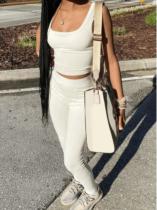 Women Tracksuit Round Neck Letter Print Short Sleeve Top Outfits Fitness Two Pieces Pants Set