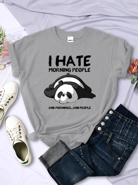 Lazy Panda I Hate Morning People Women Short Sleeve Fashion Creative All-math Clothing Street Hip Hop O-Neck Tops Womans T-Shirt