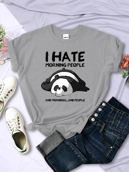 Lazy Panda I Hate Morning People Women Short Sleeve Fashion Creative All-math Clothing Street Hip Hop O-Neck Tops Womans T-Shirt