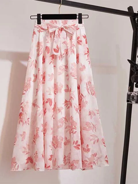 Falda larga para mujer, primavera verano 2025, estilo coreano, de gasa blanca y negra, para el sol, de cintura alta, midi, para mujer