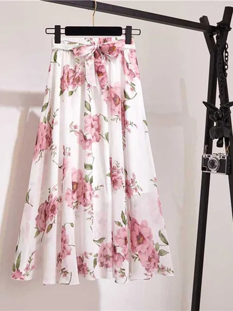 Falda larga para mujer, primavera verano 2025, estilo coreano, de gasa blanca y negra, para el sol, de cintura alta, midi, para mujer