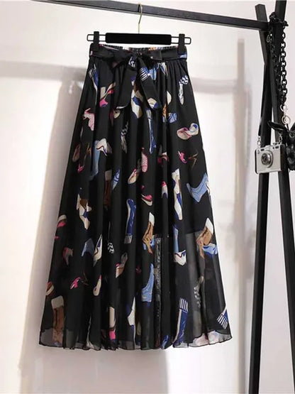 Falda larga para mujer, primavera verano 2025, estilo coreano, de gasa blanca y negra, para el sol, de cintura alta, midi, para mujer