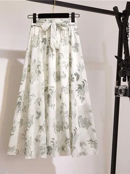 Falda larga para mujer, primavera verano 2025, estilo coreano, de gasa blanca y negra, para el sol, de cintura alta, midi, para mujer