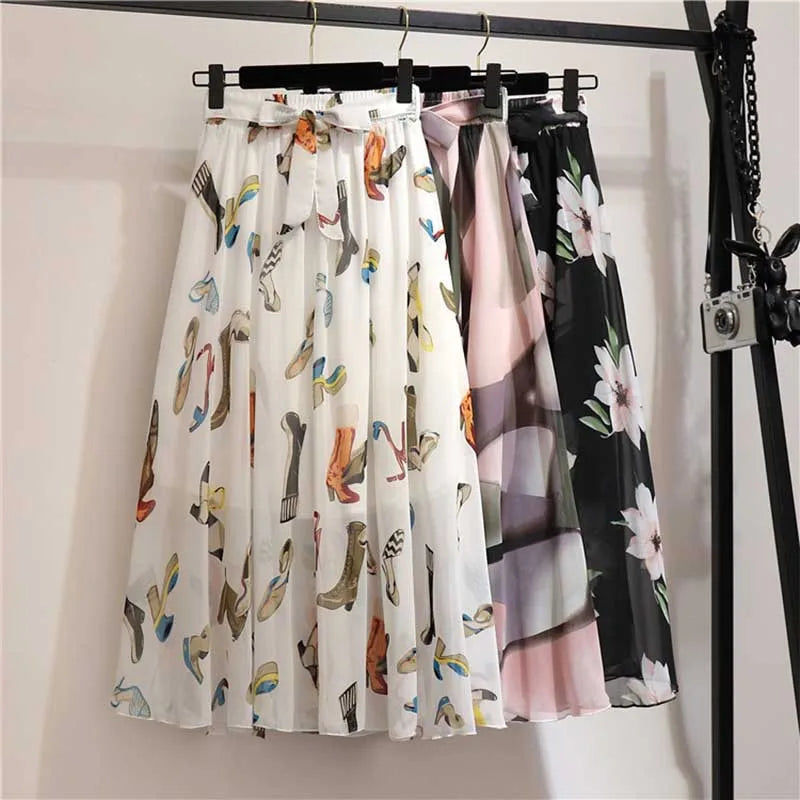 Falda larga para mujer, primavera verano 2025, estilo coreano, de gasa blanca y negra, para el sol, de cintura alta, midi, para mujer