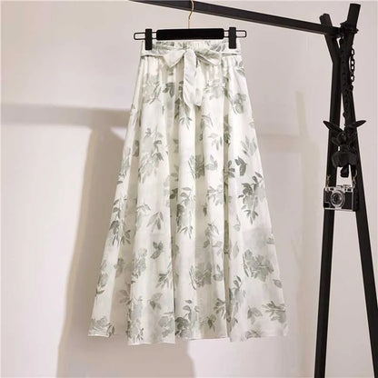 Falda larga para mujer, primavera verano 2025, estilo coreano, de gasa blanca y negra, para el sol, de cintura alta, midi, para mujer
