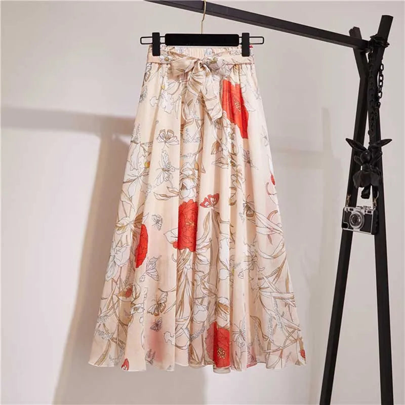 Falda larga para mujer, primavera verano 2025, estilo coreano, de gasa blanca y negra, para el sol, de cintura alta, midi, para mujer