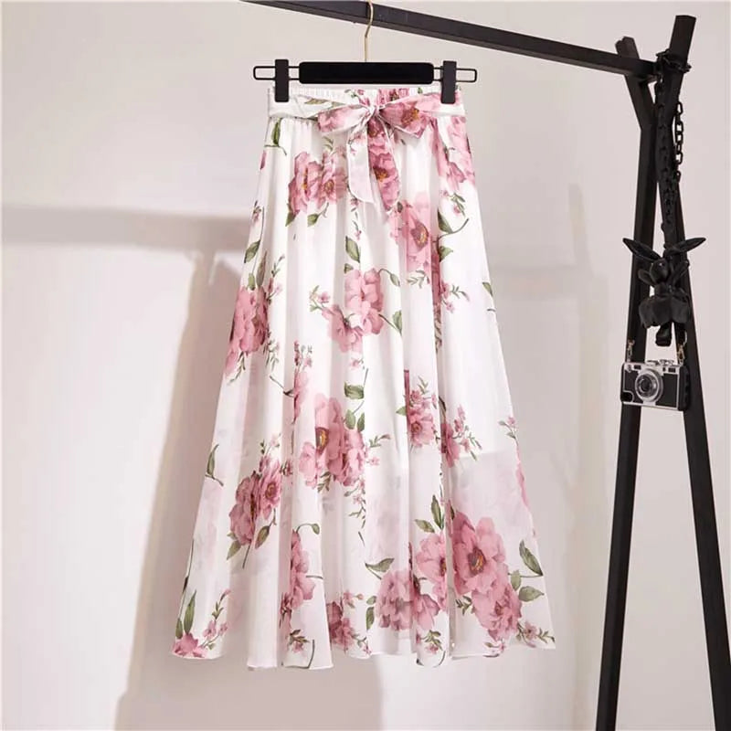 Falda larga para mujer, primavera verano 2025, estilo coreano, de gasa blanca y negra, para el sol, de cintura alta, midi, para mujer