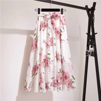 Falda larga para mujer, primavera verano 2025, estilo coreano, de gasa blanca y negra, para el sol, de cintura alta, midi, para mujer