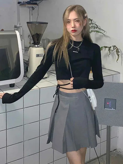 Long Sleeve T-shirts Women Design Sexy Crop Ins Prevalent Bandage Tops Harajuku Ulzzang Street Spring Female Ropa Hot Skinny New