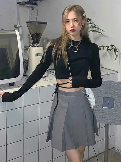 Long Sleeve T-shirts Women Design Sexy Crop Ins Prevalent Bandage Tops Harajuku Ulzzang Street Spring Female Ropa Hot Skinny New