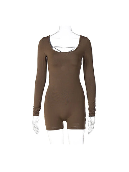Mono ajustado sexy con mangas largas y espalda descubierta y cordones sólidos para mujer, moda de verano 2025, ropa de calle Y2K para fiesta y club.