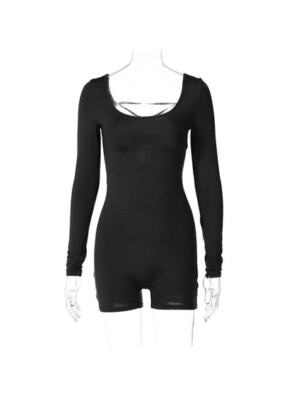 Mono ajustado sexy con mangas largas y espalda descubierta y cordones sólidos para mujer, moda de verano 2025, ropa de calle Y2K para fiesta y club.
