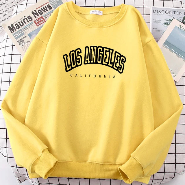 Sudadera con capucha de Los Ángeles, California, para mujer, holgada, de gran tamaño, con estampado de letras suaves y personalidad