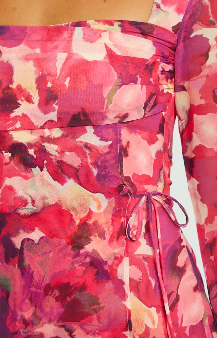 Abriana Pink Print Long Sleeve Mini Dress