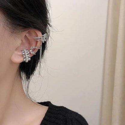 Korean Delicate Zircon Butterfly Clip Earrings for Women Elegant Pearl No Piercing Cartilage Jewelry