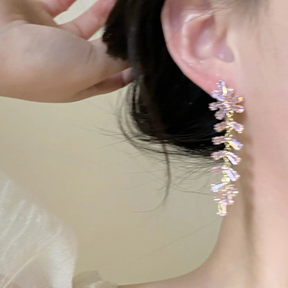 Pink Butterfly Tassel Dangle Earrings with Zirconia for Women and Girls - Delicate Flower Pendientes Jewelry