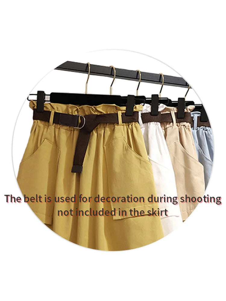 Falda Midi hasta la rodilla de verano y otoño para mujer, sin cinturón, informal, de algodón, lisa, de cintura alta, para el sol y la escuela, para mujer