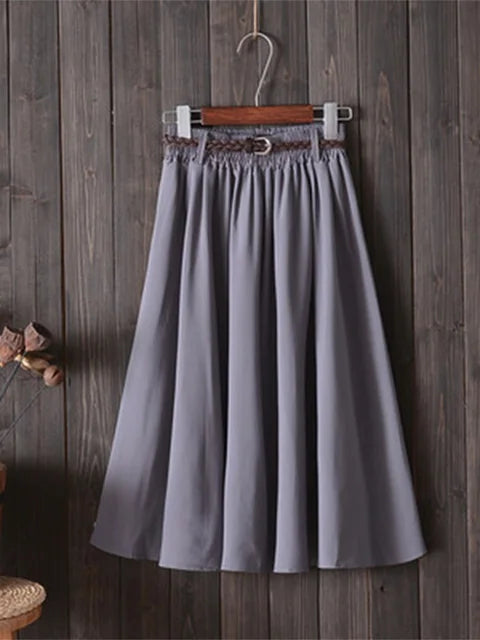 Falda midi hasta la rodilla de verano para mujer con cinturón 2025, falda escolar plisada de cintura alta coreana para mujer