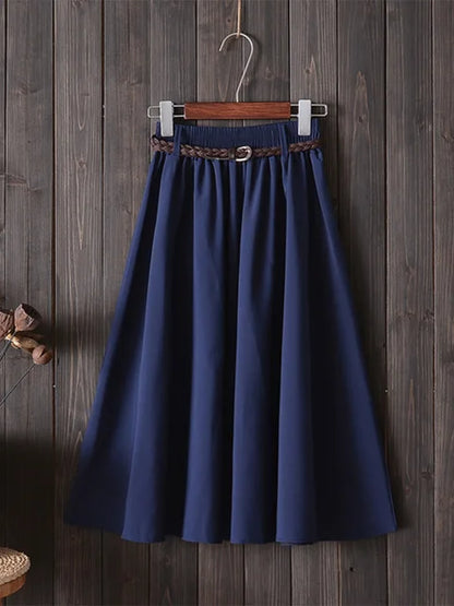Falda midi hasta la rodilla de verano para mujer con cinturón 2025, falda escolar plisada de cintura alta coreana para mujer