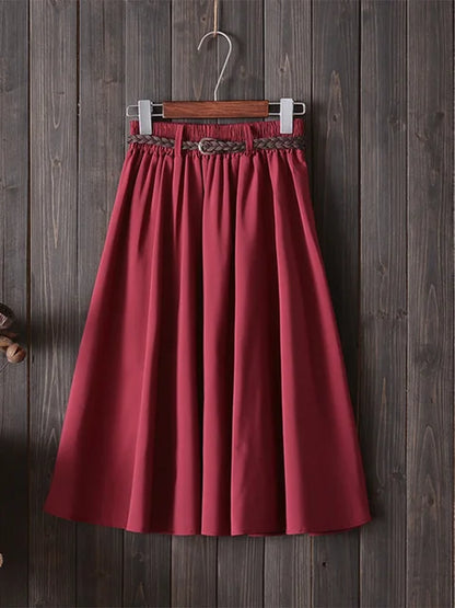 Falda midi hasta la rodilla de verano para mujer con cinturón 2025, falda escolar plisada de cintura alta coreana para mujer