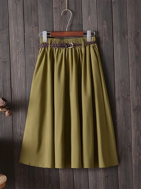 Falda midi hasta la rodilla de verano para mujer con cinturón 2025, falda escolar plisada de cintura alta coreana para mujer