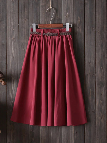 Falda midi hasta la rodilla de verano para mujer con cinturón 2025, falda escolar plisada de cintura alta coreana para mujer