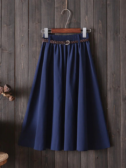 Falda midi hasta la rodilla de verano para mujer con cinturón 2025, falda escolar plisada de cintura alta coreana para mujer