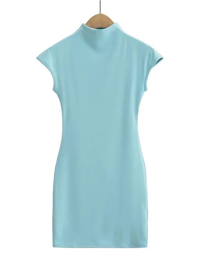 Mini dresses for women 2025 Summer knitted dress sexy vintage clothes black dresses short sleeve turtleneck pink dress bodycon