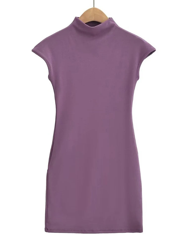 Mini dresses for women 2025 Summer knitted dress sexy vintage clothes black dresses short sleeve turtleneck pink dress bodycon