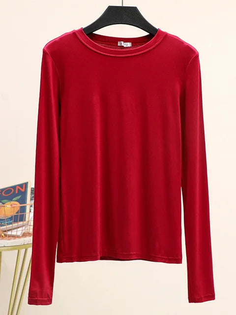 Camiseta básica modal lisa de manga larga con cuello redondo para mujer, camiseta de otoño, camiseta que combina con todo, camiseta interior