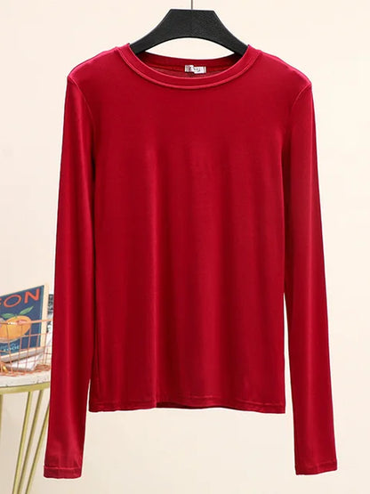 Camiseta básica modal lisa de manga larga con cuello redondo para mujer, camiseta de otoño, camiseta que combina con todo, camiseta interior