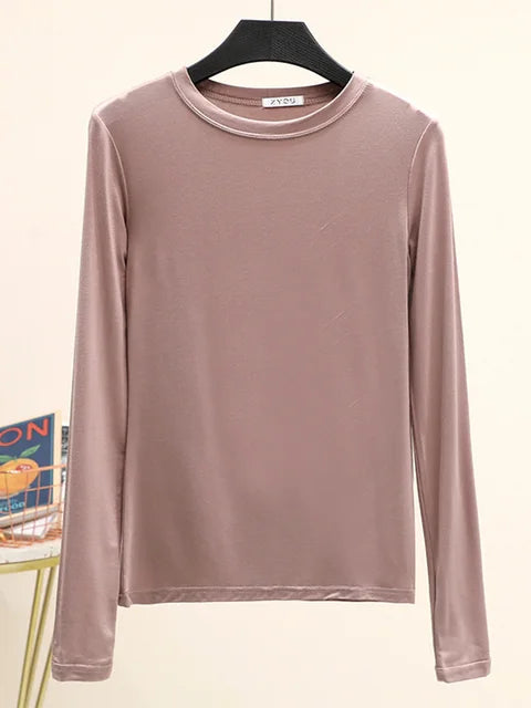 Camiseta básica modal lisa de manga larga con cuello redondo para mujer, camiseta de otoño, camiseta que combina con todo, camiseta interior