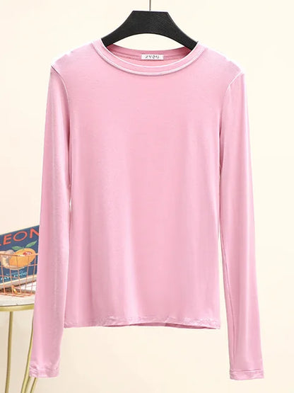 Camiseta básica modal lisa de manga larga con cuello redondo para mujer, camiseta de otoño, camiseta que combina con todo, camiseta interior