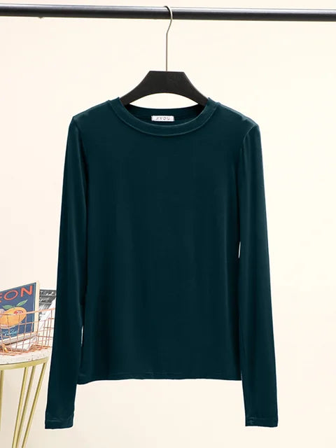 Camiseta básica modal lisa de manga larga con cuello redondo para mujer, camiseta de otoño, camiseta que combina con todo, camiseta interior