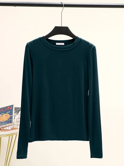 Camiseta básica modal lisa de manga larga con cuello redondo para mujer, camiseta de otoño, camiseta que combina con todo, camiseta interior