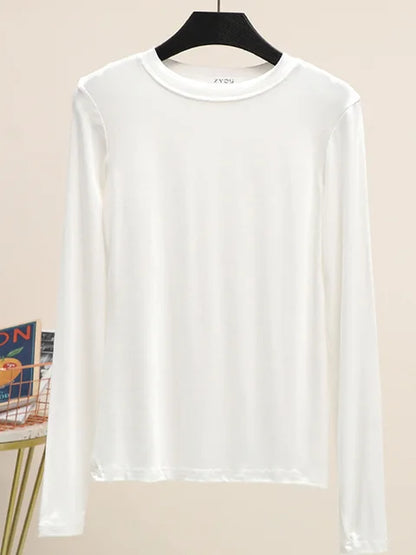 Camiseta básica modal lisa de manga larga con cuello redondo para mujer, camiseta de otoño, camiseta que combina con todo, camiseta interior