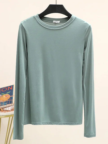 Camiseta básica modal lisa de manga larga con cuello redondo para mujer, camiseta de otoño, camiseta que combina con todo, camiseta interior