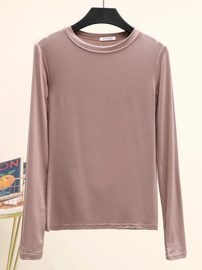 Camiseta básica modal lisa de manga larga con cuello redondo para mujer, camiseta de otoño, camiseta que combina con todo, camiseta interior