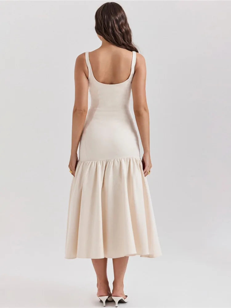 Vestido maxi de cola de pez sin espalda para mujer, vestido de moda con cuello cuadrado, sin mangas, suelto, plisado, largo, vestidos elegantes