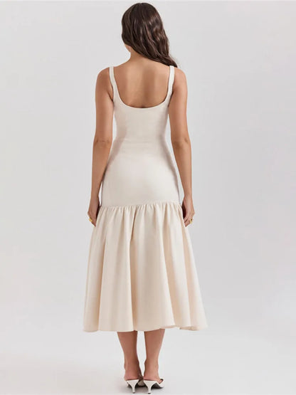 Vestido maxi de cola de pez sin espalda para mujer, vestido de moda con cuello cuadrado, sin mangas, suelto, plisado, largo, vestidos elegantes