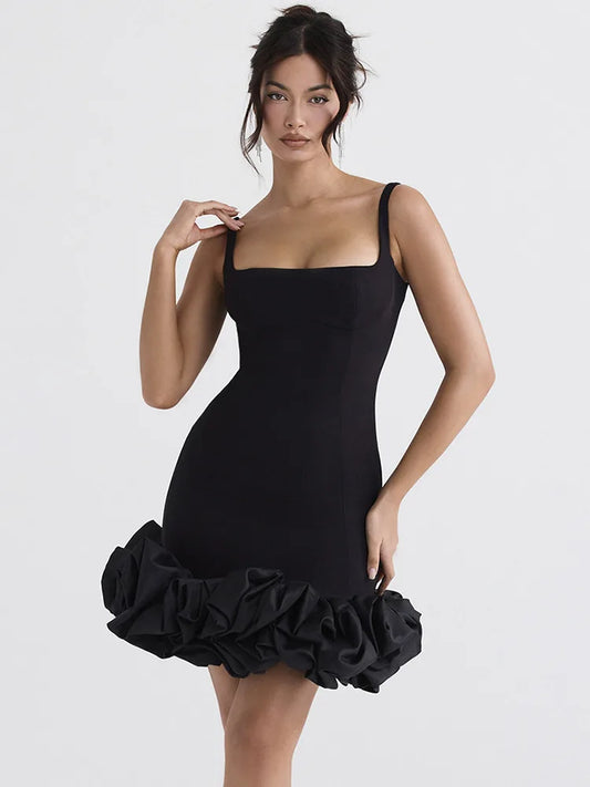 Black Elegant Sexy Mini Dress For Women Sundress New Spaghetti Strap Backless Bodycon Club Party Short Dress Vestido
