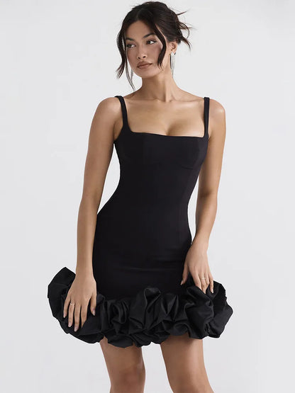 Black Elegant Sexy Mini Dress For Women Sundress New Spaghetti Strap Backless Bodycon Club Party Short Dress Vestido
