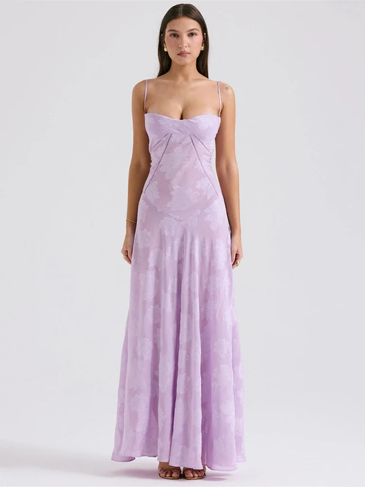 Elegante vestido largo sin espalda con estampado para mujer, nuevo vestido de moda con tirantes finos, sin mangas, holgado, de corte A, para fiesta en club