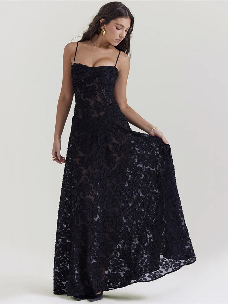 Elegante vestido largo sin espalda con estampado para mujer, nuevo vestido de moda con tirantes finos, sin mangas, holgado, de corte A, para fiesta en club
